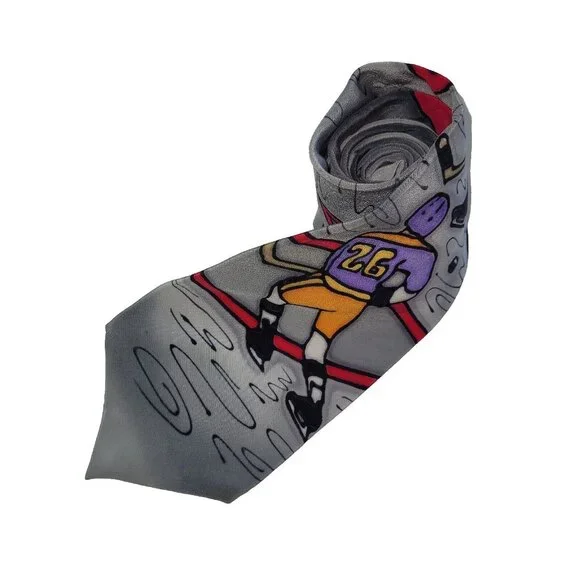 Joe Sherman Tie Mens Necktie‎ Grey Hockey Silk Made In USA Art To Wear Preppy