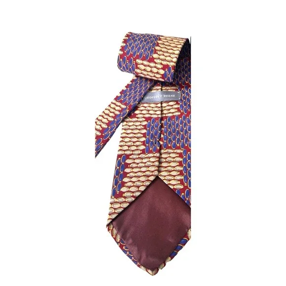 Vintage Geoffrey Beene Mens Bean Marquise Pattern Silk Tie Red Navy Gold Italy