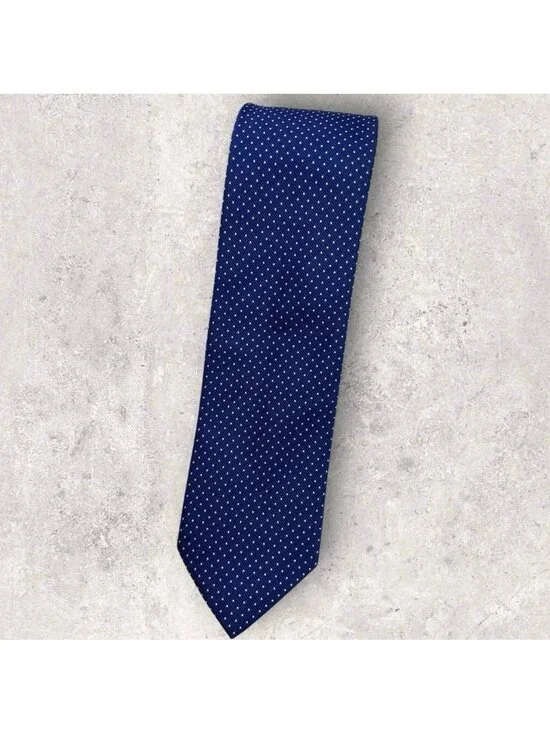BREUER Silk Tie ITALY Blue White Polka Dot W:3.1