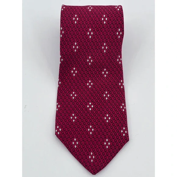 Puccini Milano Silk Tie Magenta Red Geometric Diamond Pattern Handmade in Italy