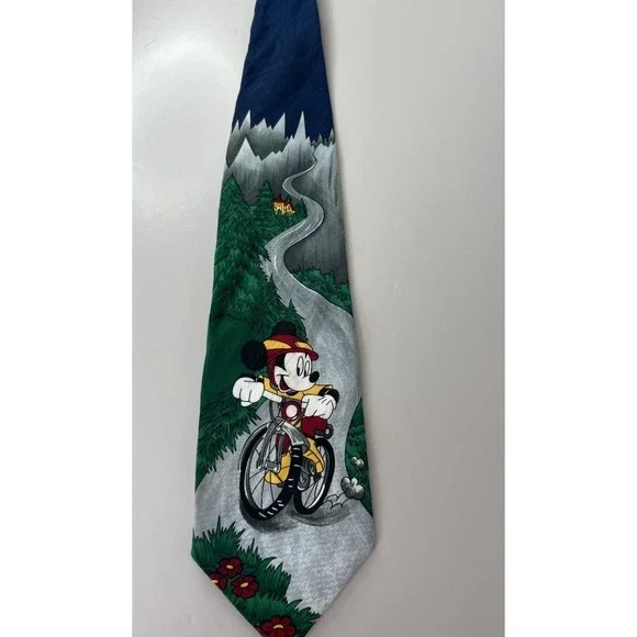 Vintage Disney Mickey & Co. Balancine Necktie Tie Mickey Mouse Bicycle