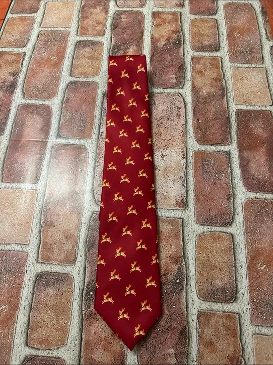Men's Christmas Reindeer Burgundy Patterned Tie - Classic Formal Necktie