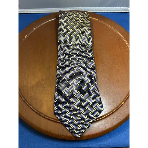Tommy‎ Hilfiger Blue Men's 100% Silk Tie Geometric Necktie