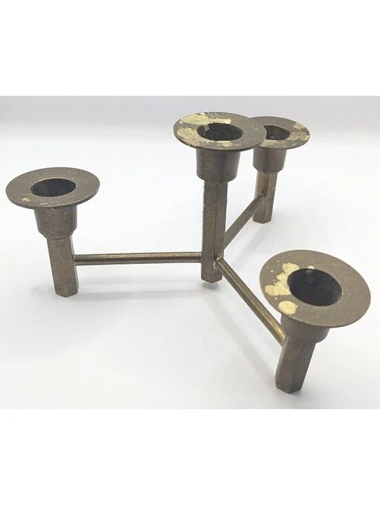 Vintage Brass Tripod Candelabra Mid Century Modern Candle Holder Made in India
