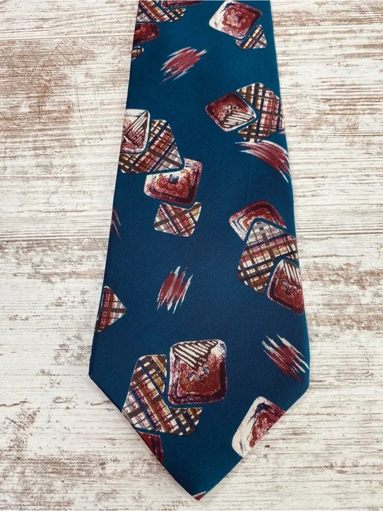 Zylos Classic Teal Geometric Pattern Men's Tie Italian Silk Made USA