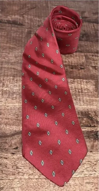 Christian Dior Men's Silk Tie Red Geometric Pattern Made In Italy