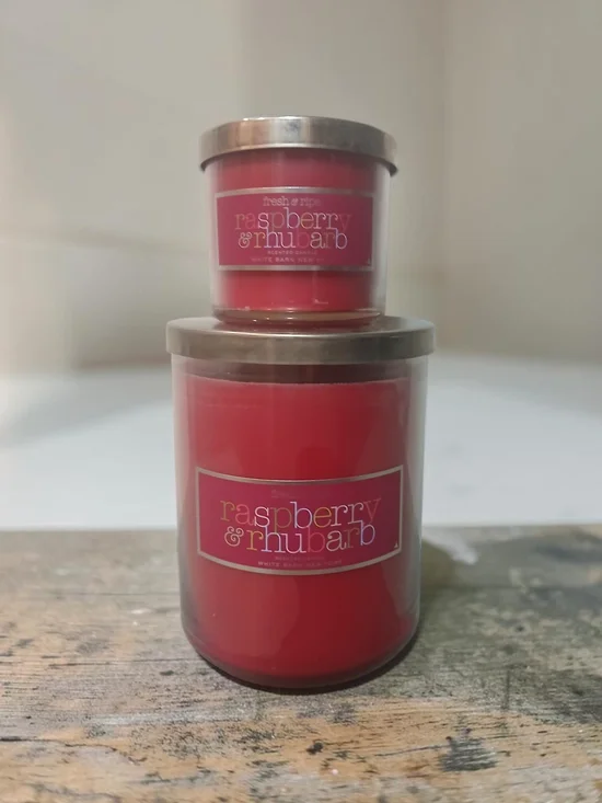 White Barn Raspberry & Rhubarb Red Jar Candle Duo