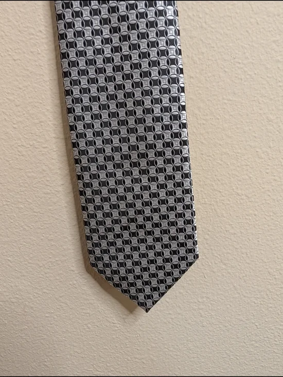 Giorgio Brutini Collezione Necktie Black Silver Geometric Jacquard Woven Dress T