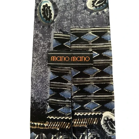 Mano Mano Mens Silk‎ Tie Blue Grey Geometric Abstract Made in Canada RN 86412