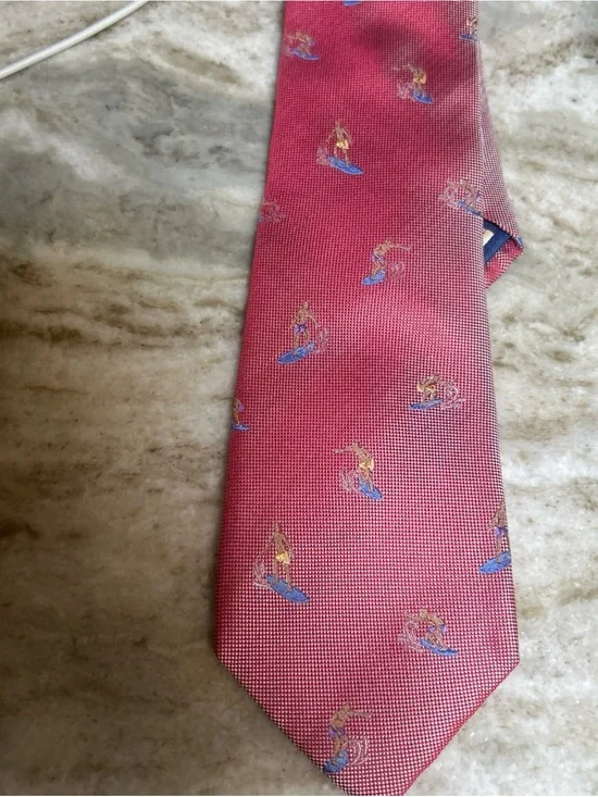 Tommy Bahama Silk Tie Surfer Surfboard Beach Hawaiian Novelty Pink/blue