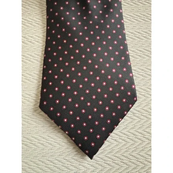 Christian Dior Silk Necktie Mens Black/Red Geometric Vintage Luxury Tie