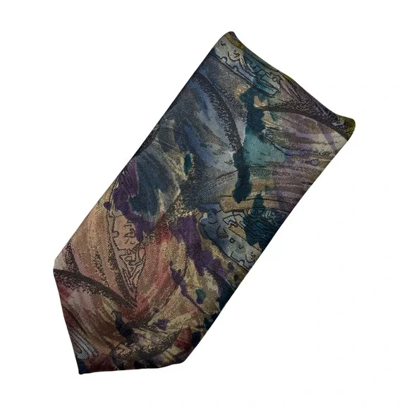 Bernardo Couture Necktie Mens Tie Grunge Abstract‎ Tapestry Wide Tie 80s Vintage