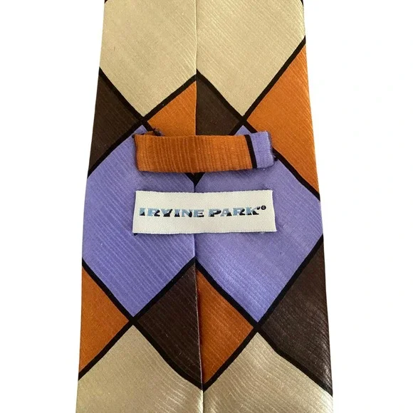 Irvine Park Mens‎ Silk Tie Geometric Harlequin Orange Purple Brown Handmade