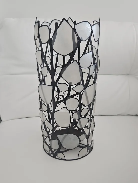 Elegant White Capiz Shell & Black Metal Cylindrical Candle Holder
