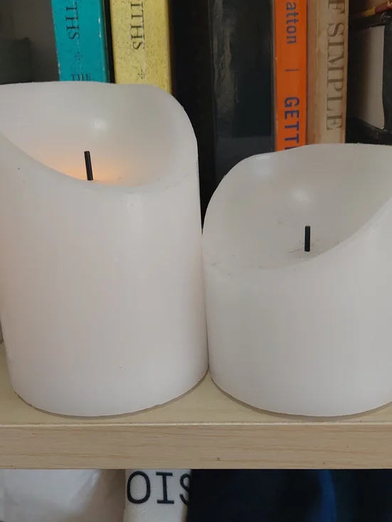 Source Unknown White LED Pillar Candle Duo with Melted-Top Design