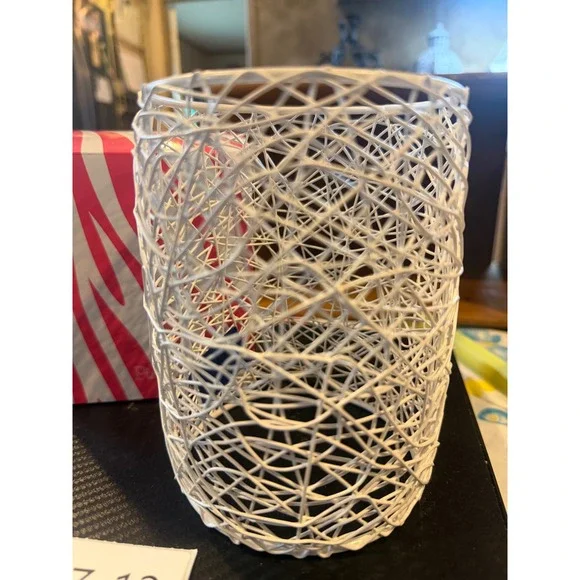 Pink Zebra White Woven Wire Nest Accent Shade with Glass Insert Simmer Pot PZ-12