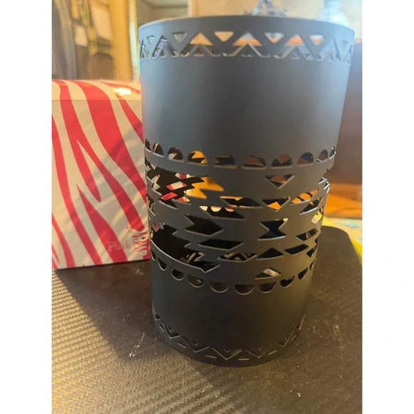 Pink Zebra Matte Black Geometric Tribal Cutout Metal Simmer Pot Shade Sleeve