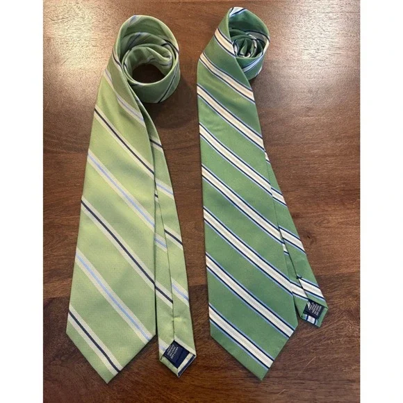 Set of TWO Nautica Light‎ and Dark Green Blue Diagonal Stripe Mens Ties