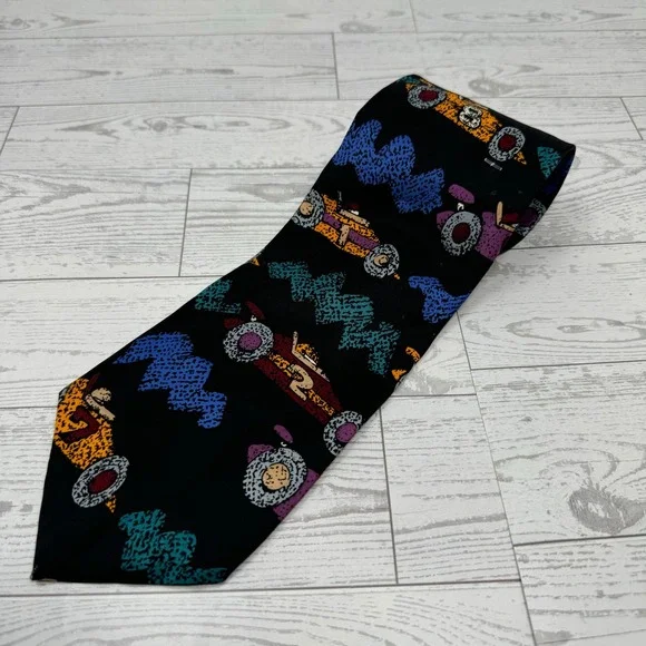 Save the Children Necktie Mens Black Race Cars Print Silk‎ Blend Neckwear