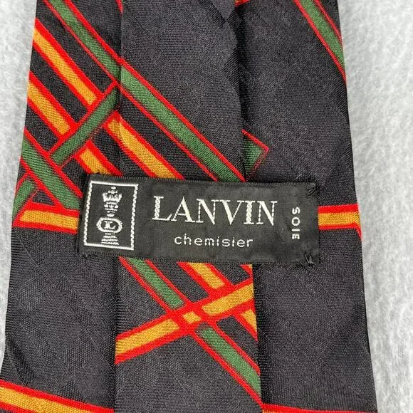 Lanvin Chemisier Paris Necktie Black Colorful Geometric Silk Mens Tie