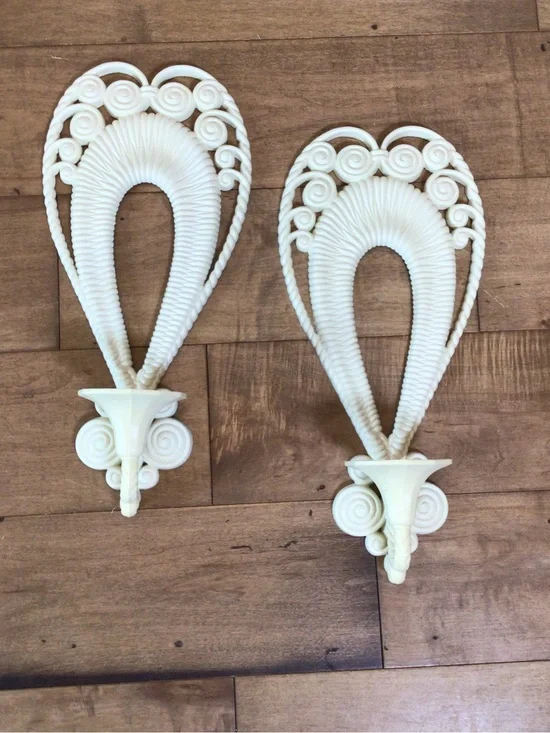 Vintage 1975 Burwood Products Faux Wicker Wall Sconce Pair MCM Boho Rattan 17