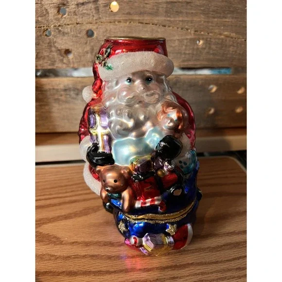 Vtg Traditions Hand Blown SANTA CLAUSE Tea Light Candle Holder Handpainted 6
