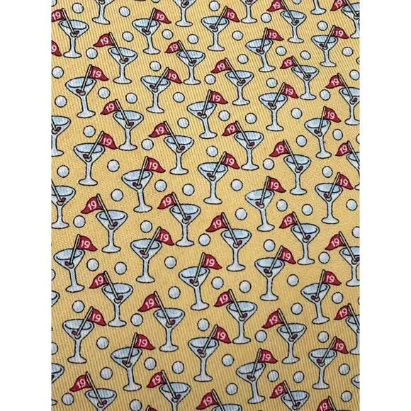 Vineyard Vines Martini 19th Hole Design Hand Made Yellow Silk Men’s Necktie
