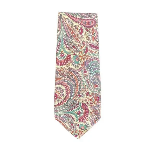 Liberty of London, men’s vintage, paisley print purple and cream, cotton tie 57