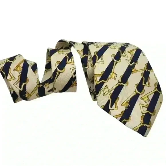 Vintage ESCADA Necktie Key To Success Gold & Black Stripe Made Italy 100% Silk
