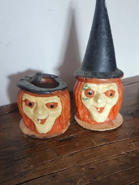 Vintage Gurley Halloween Witch Candles in Orange and Black