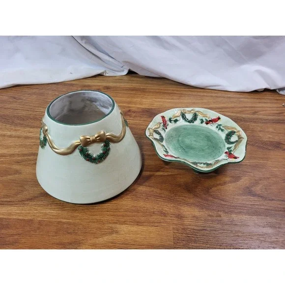 yankee candle wreath holiday cardinals candle holder & plate