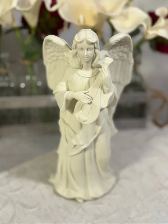 PartyLite Mandolin Angel Bisque Porcelain Taper Candle Holder Figurine 9.5