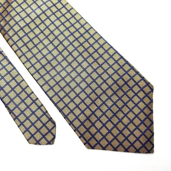 Lands End‎ Silk Tie Gold Blue Woven Geometric USA