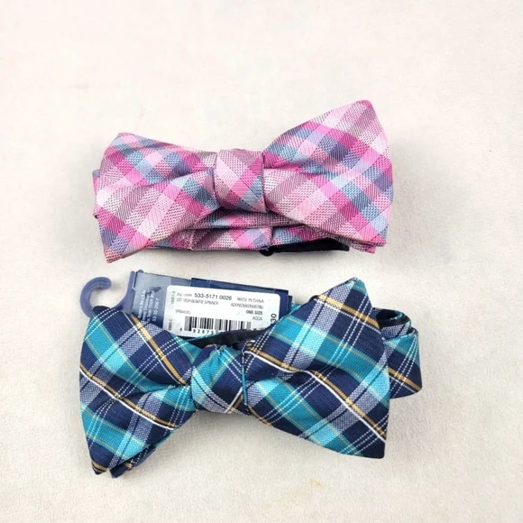 NWT‎ & NWOT set of 2 Stafford plaid adjustable bowties