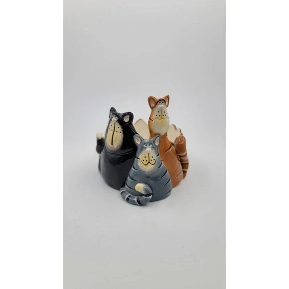 Russ‎ Berrie Ceramic Cats Candle Holder signed Douglas Vintage