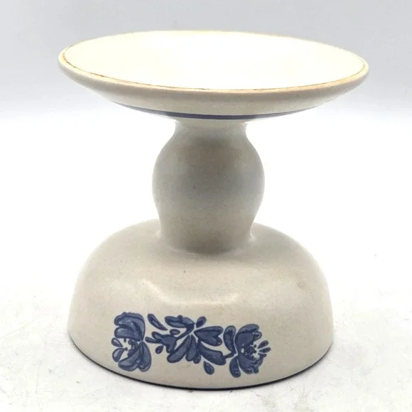 Vintage Platzgraff Yorktowne Stoneware Candle Holder‎ With Blue Floral Design