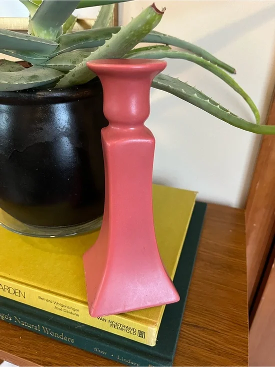 Matte Pink Ceramic Candlestick Holder - Unbranded
