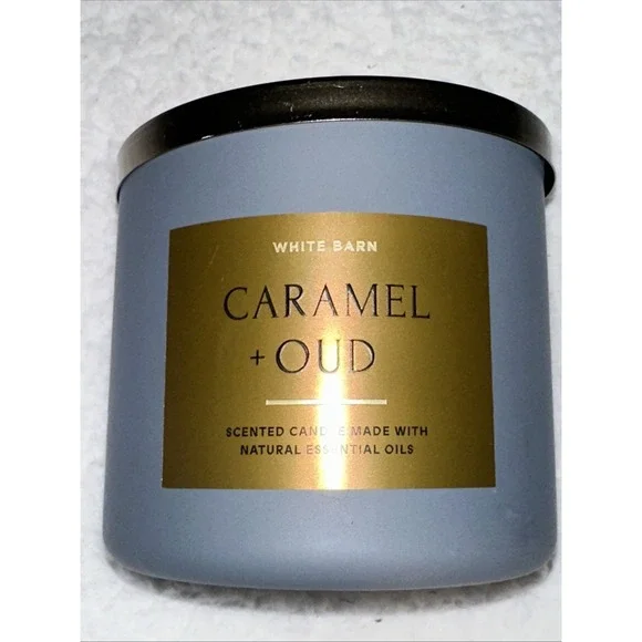 White Barn Bath & Body Works Caramel + Oud 3-Wick Scented Candle 14.5 oz Gold