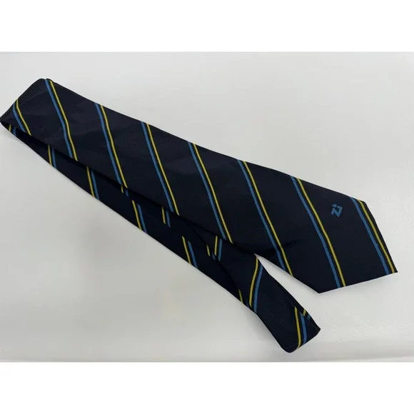 Vintage Zippo Navy Blue‎ Striped Silk Neck Tie Mens Made in Italy