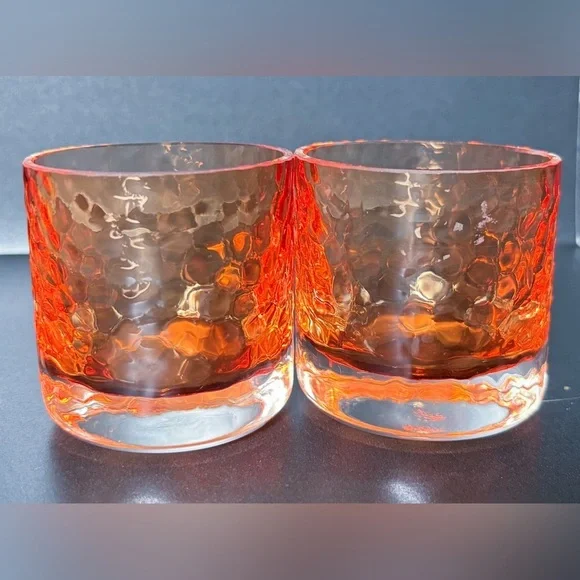 Orange Dimpled Glass Tea Light Candle Holders Retro Boho Hippie Goblin Core