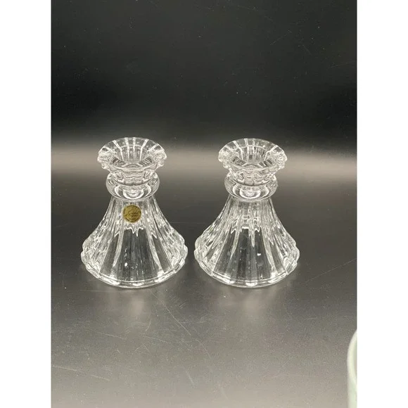Vtg Cristal d'Arques France Lead Crystal Candle Holders‎ Pair Ribbed Clear Glass