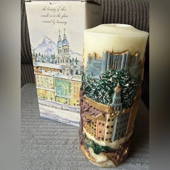 New VTG Large Cityscape Candle Church Town City Made Austria Handcrafted