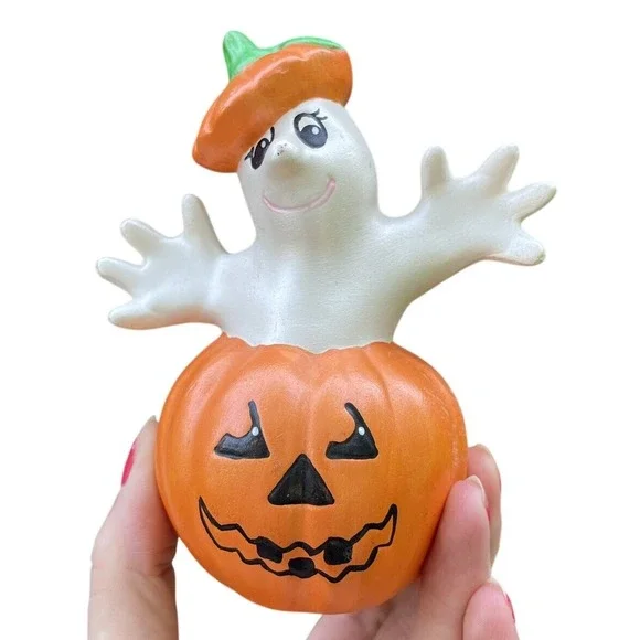 Vintage‎ Hand Painted Ceramic Ghost Pumpkin Figure