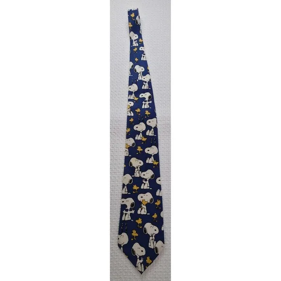 Peanuts Snoopy Woodstock Tie Men One Size Blue Polyester Vintage Novelty Necktie