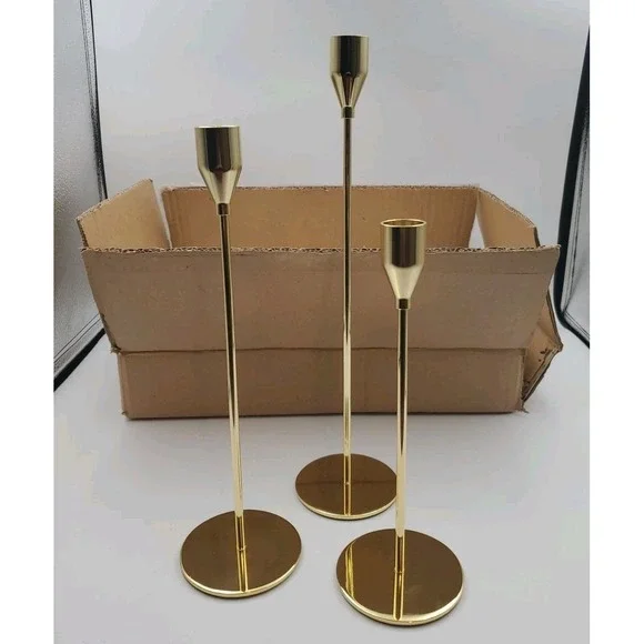 Set of 24 Classic Skinny Tall Taper Stick Candle Holders‎ French Gold 3 Sizes