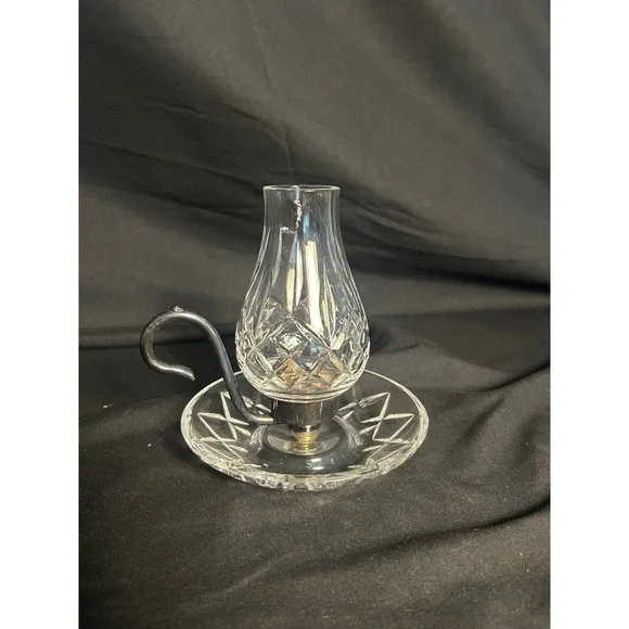 Waterford‎ Crystal Hurricane Candle Holder Clear Good Vintage Cut Glass Handle