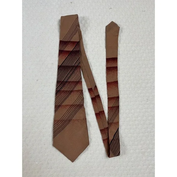 Franck Oliver Abstract Silk Tie Paris Brown Geometric Stripes Retro | 4.5