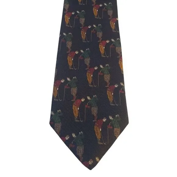 Vintage Jos A Bank Premier Collection Mens Tie Necktie Novelty Blue with Golfers