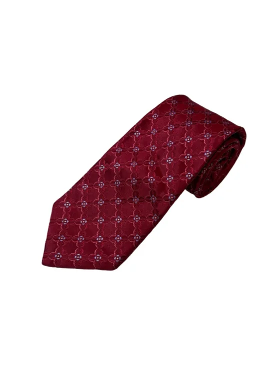 Ike Behar Silk Tie Red Geometric Floral Luxury Wedding Business Classic