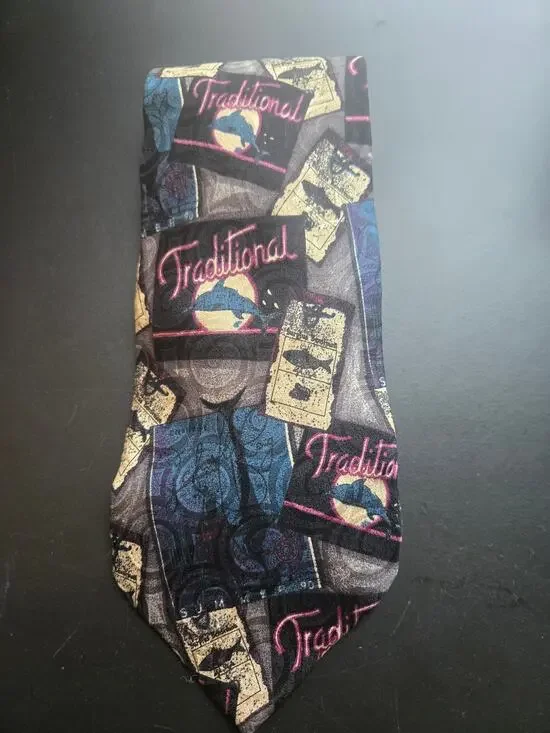 Guess usa vintage necktie multicolor dolphins 100% silk made in USA traditional
